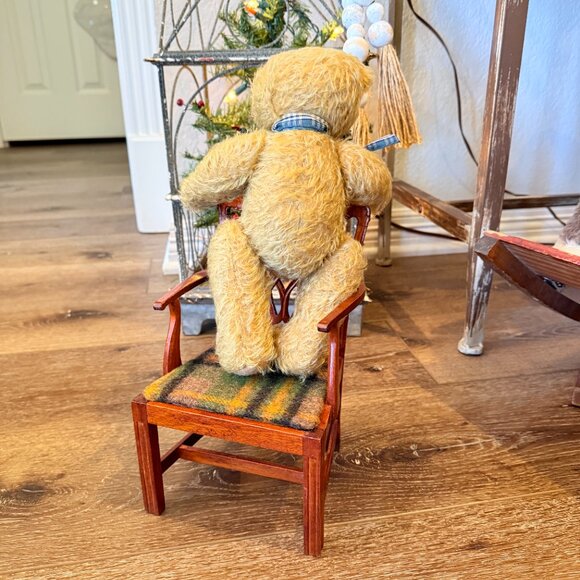 Vintage Mohair Teddy Bear with Wood Chair - Picture 12 of 16